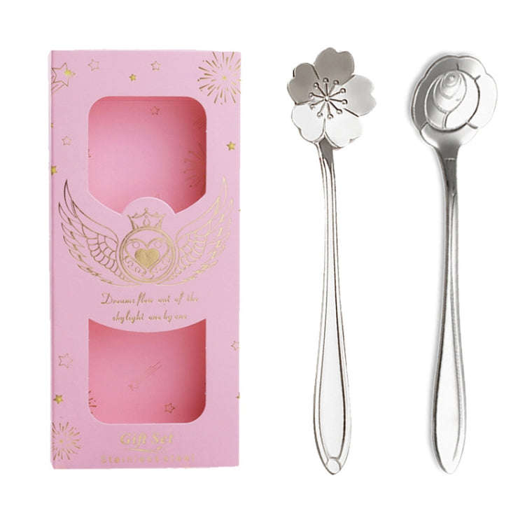 2pcs /Pack Stainless Steel Spoon And Fork Cutlery Set, Style: Silver Spoon+Pink Box