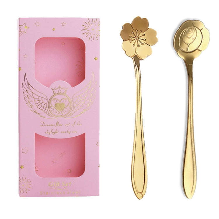 2pcs /Pack Stainless Steel Spoon And Fork Cutlery Set, Style: Golden Spoon+Pink Box