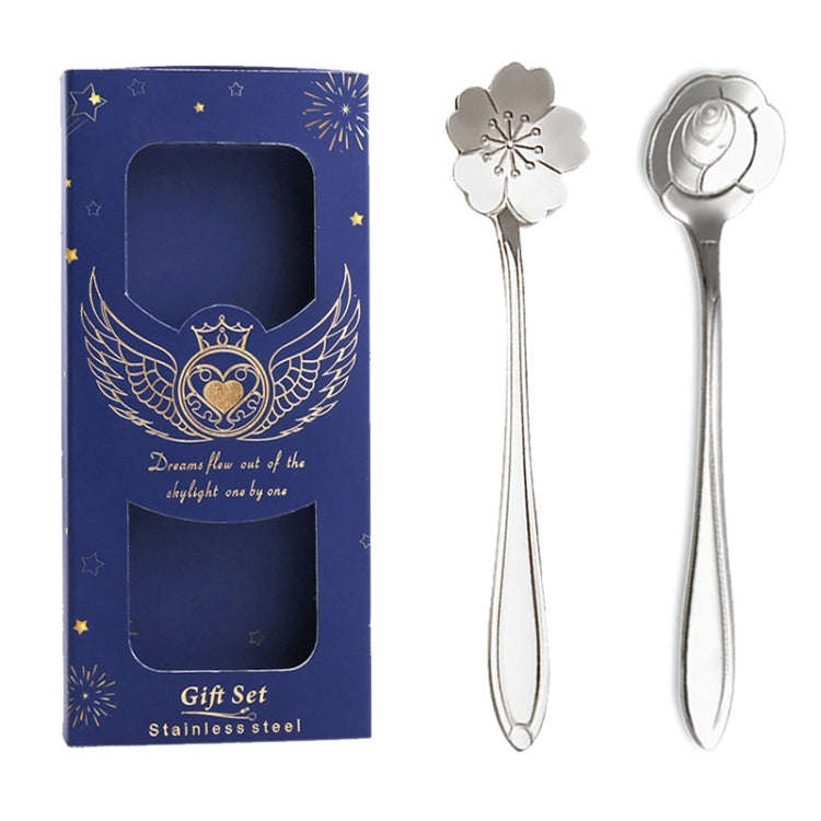 2pcs /Pack Stainless Steel Spoon And Fork Cutlery Set, Style: Silver Spoon+Blue Box