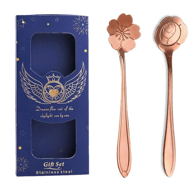 2pcs /Pack Stainless Steel Spoon And Fork Cutlery Set, Style: Rose Gold Spoons+Blue Box