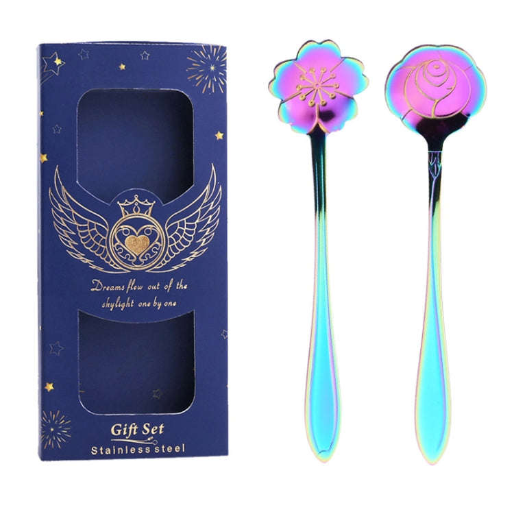 2pcs /Pack Stainless Steel Spoon And Fork Cutlery Set, Style: Colorful Spoons+Blue Box