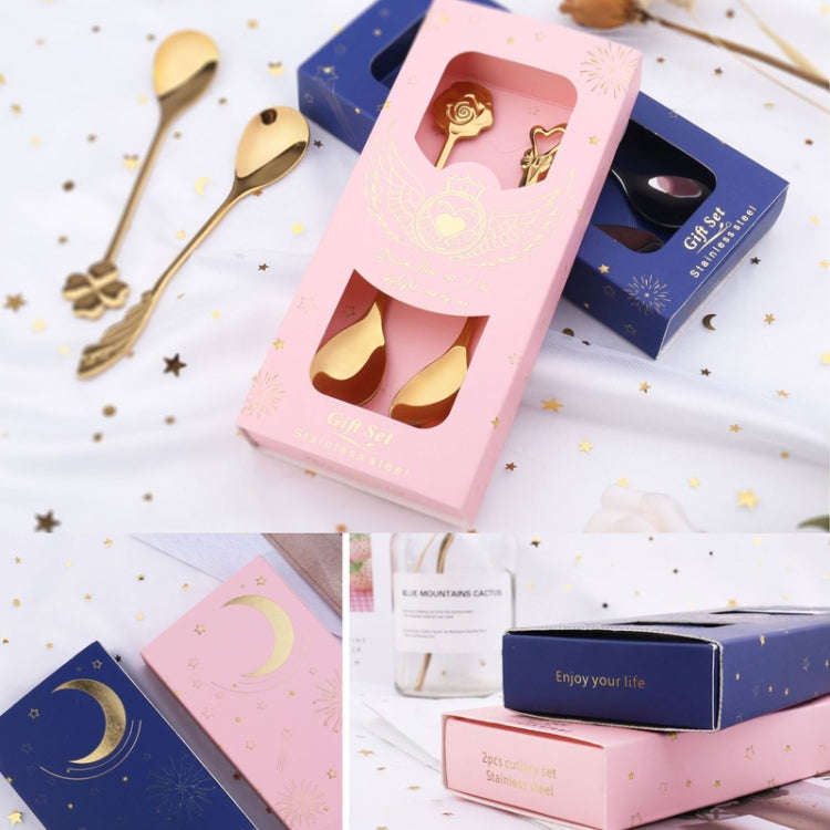 2pcs /Pack Stainless Steel Spoon And Fork Cutlery Set, Style: Golden Spoon+Pink Box
