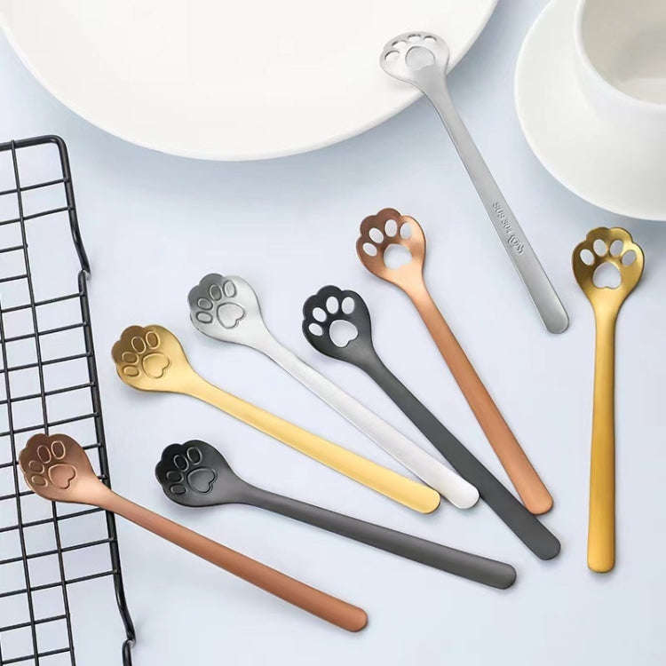 Stainless Steel Coffee Stirring Spoon Ice Cream Cartoon Cat Paw Spoon, Color: Slotted Spoon Silver