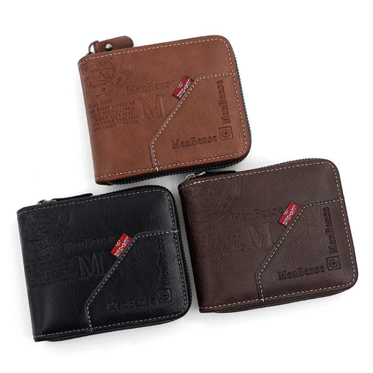 MenBense Men Short Zipper Wallet Coin Purse Large Capacity Multi-Card Money Clip(Dark Coffee)