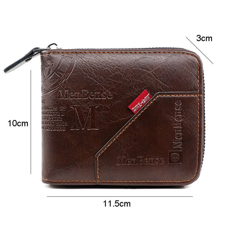 MenBense Men Short Zipper Wallet Coin Purse Large Capacity Multi-Card Money Clip(Black)