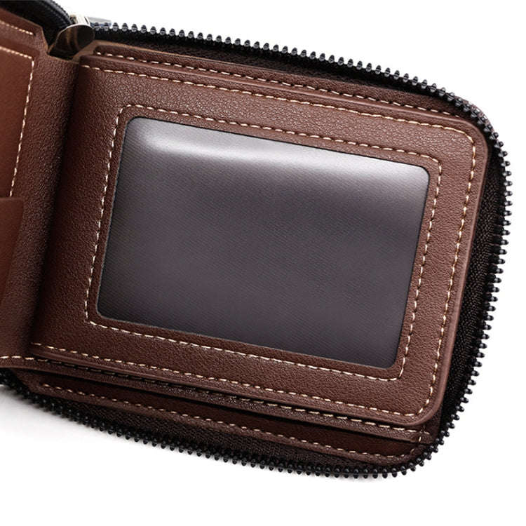 MenBense Men Short Zipper Wallet Coin Purse Large Capacity Multi-Card Money Clip(Dark Coffee)