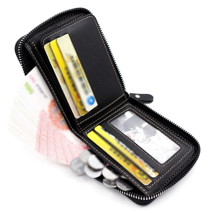 MenBense Men Short Zipper Wallet Coin Purse Large Capacity Multi-Card Money Clip(Black)