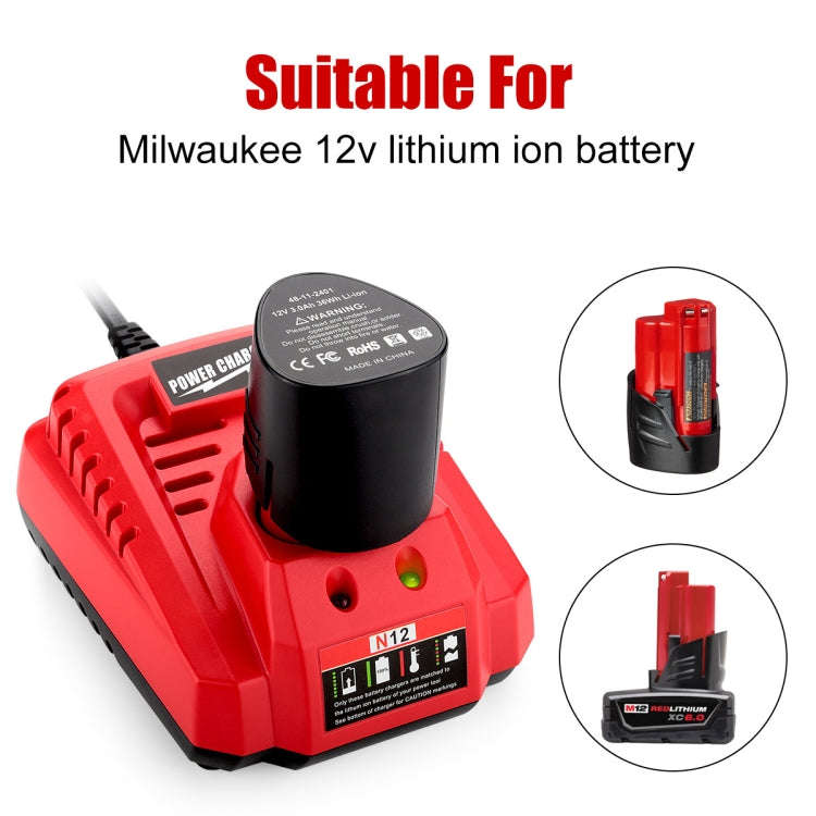 N12 For Milwaukee 10.8/12V Electric Tool Lithium Battery Fast Charger, Plug: EU