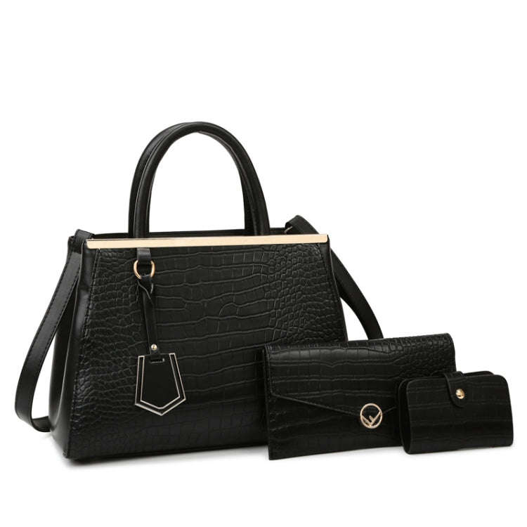 3-in-1  Women Stone Pattern Patchwork Handbag Shoulder Bag Crossbody Bag(Black)