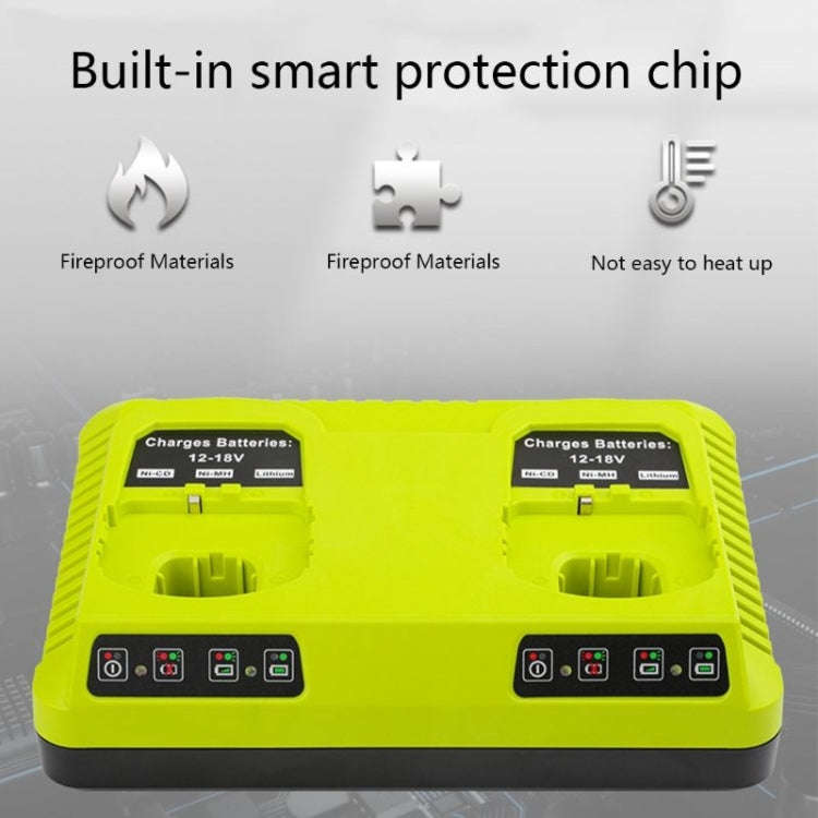 For RYOBI P108 / P117 12-18V Lithium Nickel Battery Dual Port Charger, Plug: EU