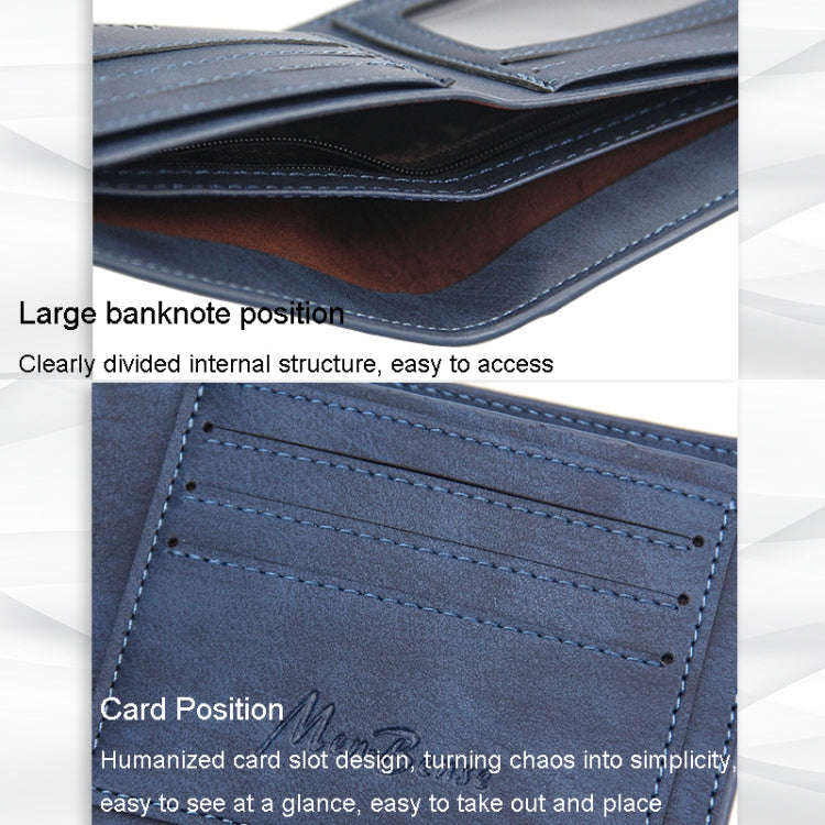 Menbense Men Short Wallet Casual Multi-Card Coin Purse(Blue)
