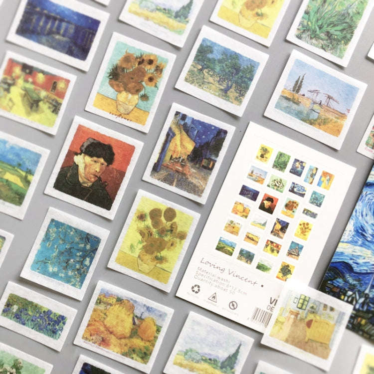 50pcs /Pack Handbook Stickers Small Fresh Stickers DIY Diary Material, Style: Fan Gogh