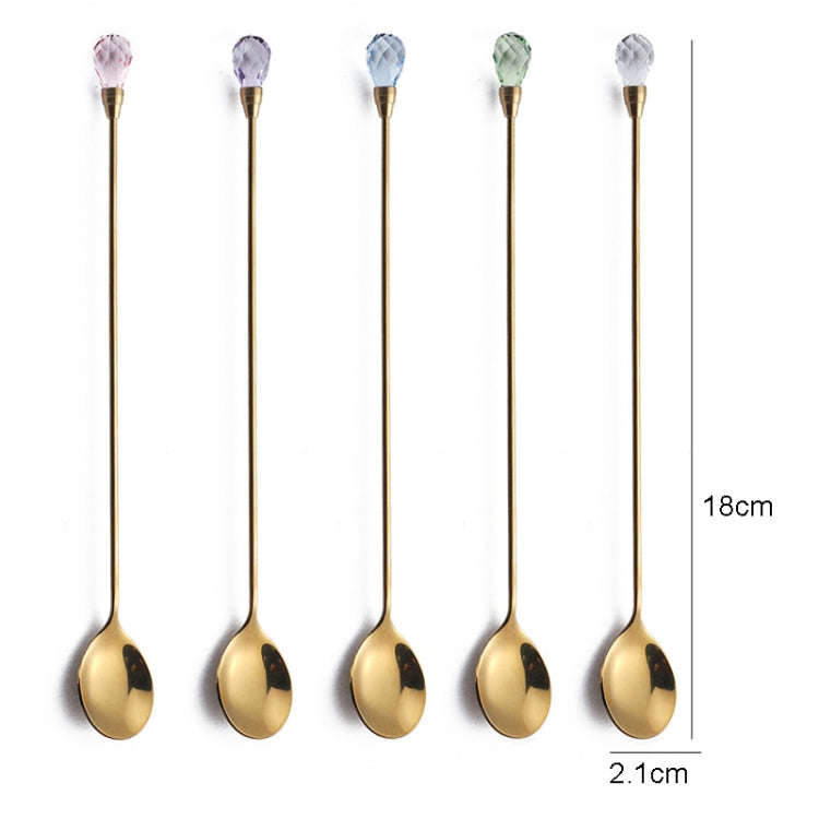 430 Stainless Steel Long Handle Diamond Spoon Honey Stirring Scoop(Blue Diamond)