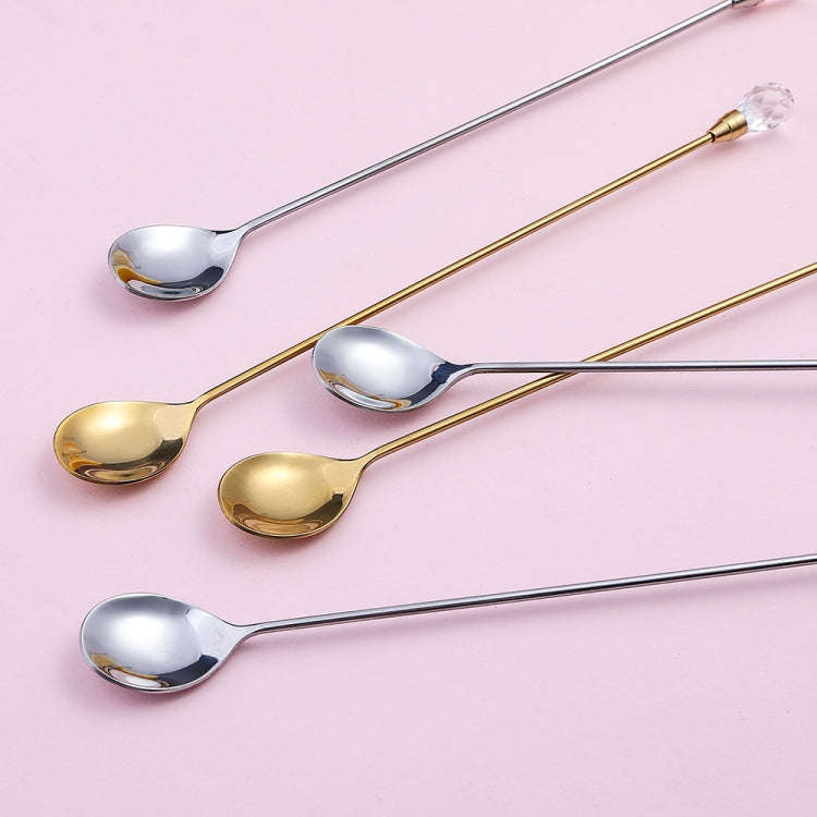 430 Stainless Steel Long Handle Diamond Spoon Honey Stirring Scoop(Blue Diamond)