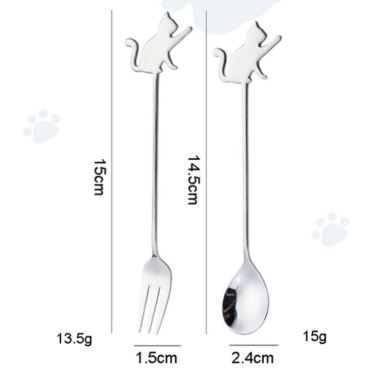 304 Stainless Steel Cartoon Pet Stirring Spoon Fork Fruit Fork Dessert Scoop, Style: Beckon Cat S...