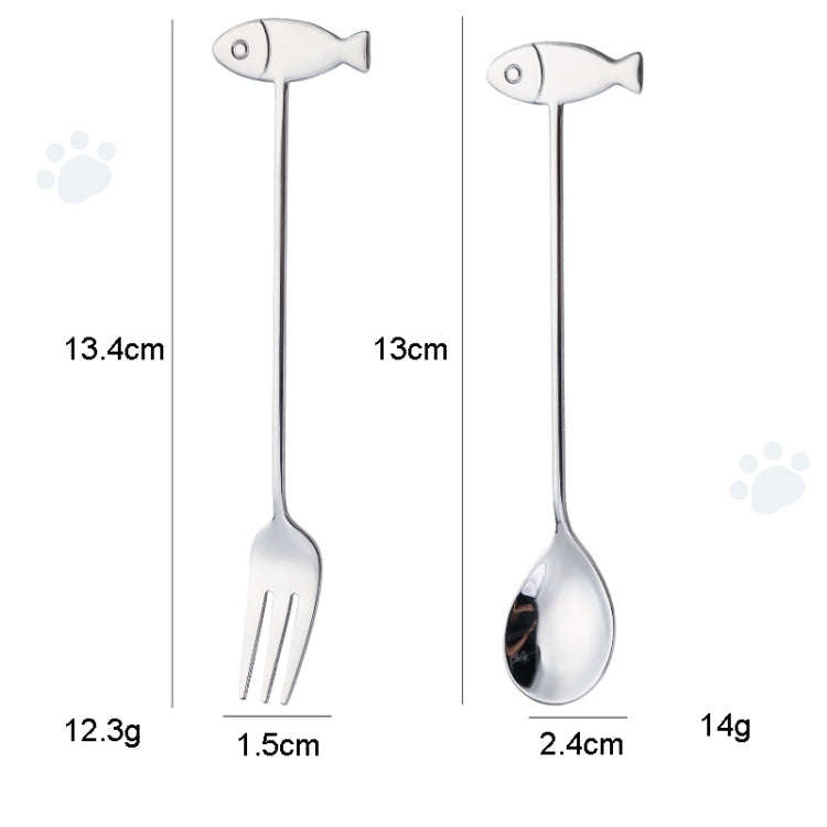 304 Stainless Steel Cartoon Pet Stirring Spoon Fork Fruit Fork Dessert Scoop, Style: Fish Spoon (...