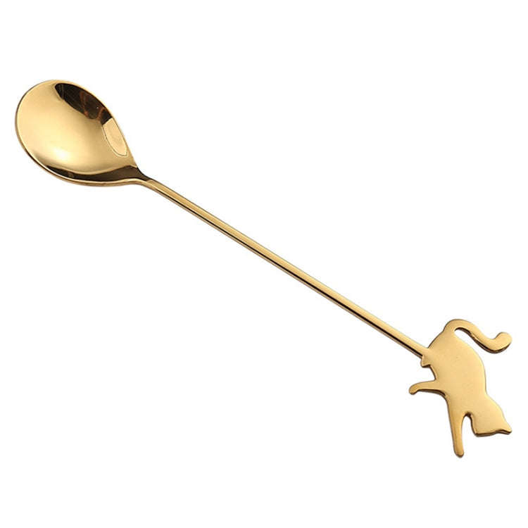 304 Stainless Steel Cartoon Pet Stirring Spoon Fork Fruit Fork Dessert Scoop, Style: Beckon Cat S...