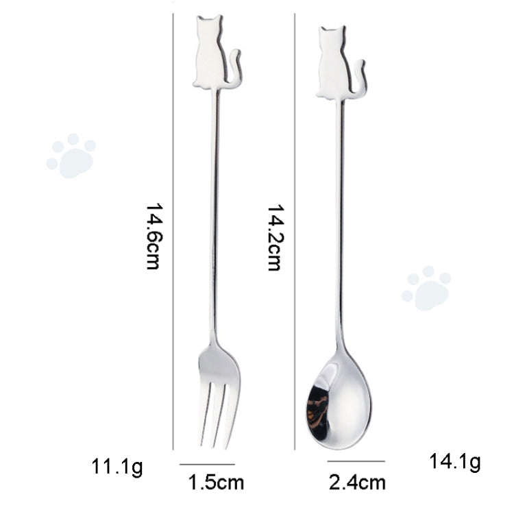 304 Stainless Steel Cartoon Pet Stirring Spoon Fork Fruit Fork Dessert Scoop, Style: Back Cat Spo...