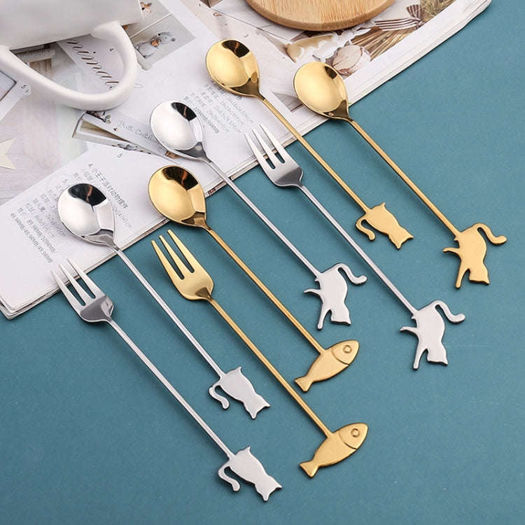 304 Stainless Steel Cartoon Pet Stirring Spoon Fork Fruit Fork Dessert Scoop, Style: Fish Fork (S...
