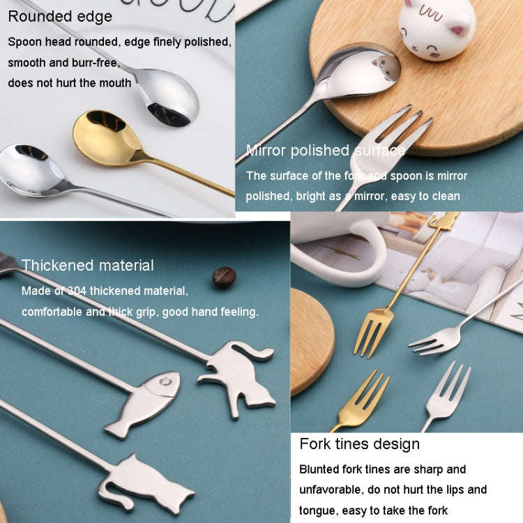 304 Stainless Steel Cartoon Pet Stirring Spoon Fork Fruit Fork Dessert Scoop, Style: Fish Fork (S...
