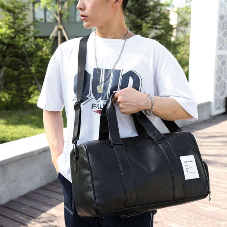 PU Leather Travel Fitness Bag Yoga Sport Training Bag with Shoe Compartment(Black)