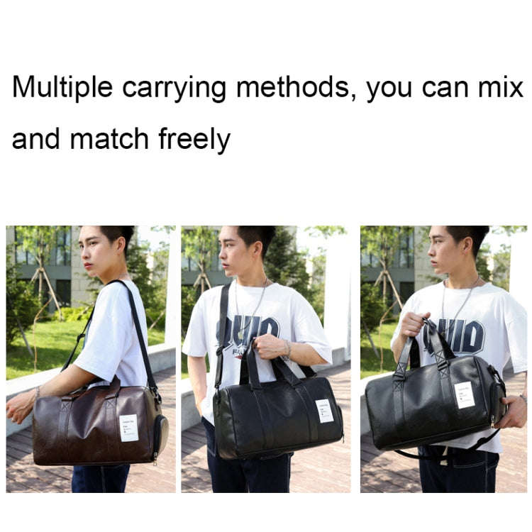 PU Leather Travel Fitness Bag Yoga Sport Training Bag with Shoe Compartment(Black)