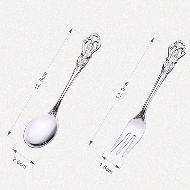 2pcs /Pack Retro Openwork Carved Dessert Spoon Fork Set Engraved Cutlery Gift Box, Style: Blue Bo...