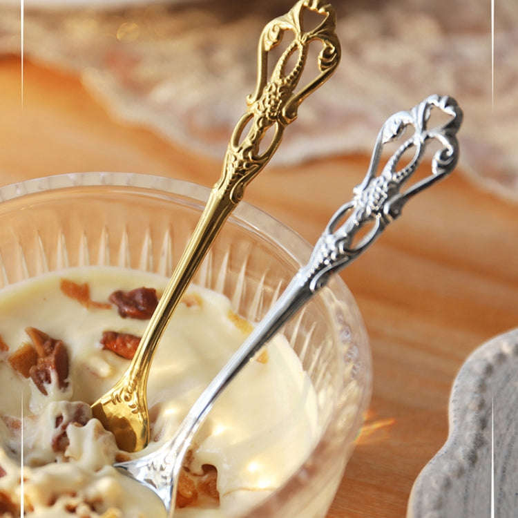 2pcs /Pack Retro Openwork Carved Dessert Spoon Fork Set Engraved Cutlery Gift Box, Style: Blue Bo...