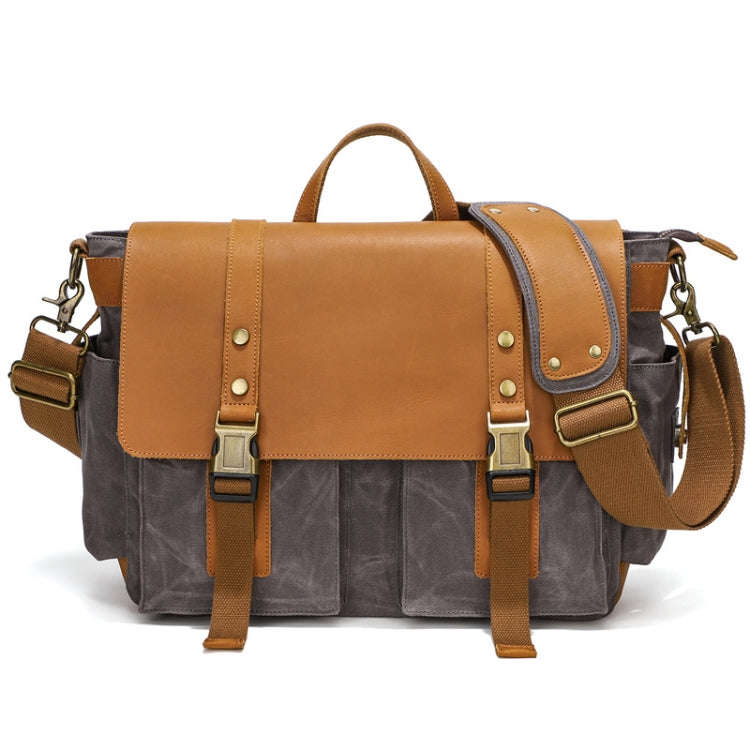 Outdoor Shoulder Crossbody Bag Leather Waxed Canvas Casual Bag(S11 Gray)