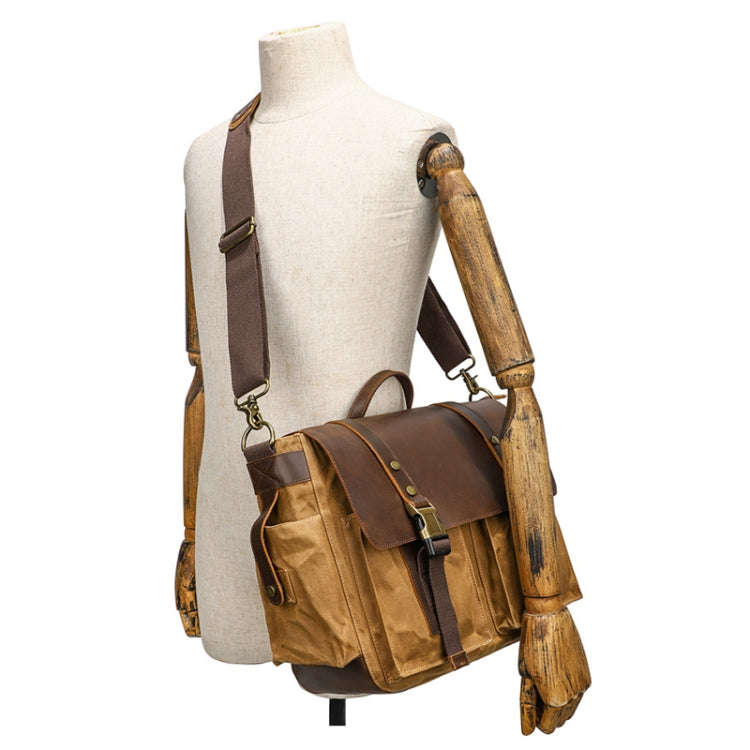 Outdoor Shoulder Crossbody Bag Leather Waxed Canvas Casual Bag(S11 Gray)