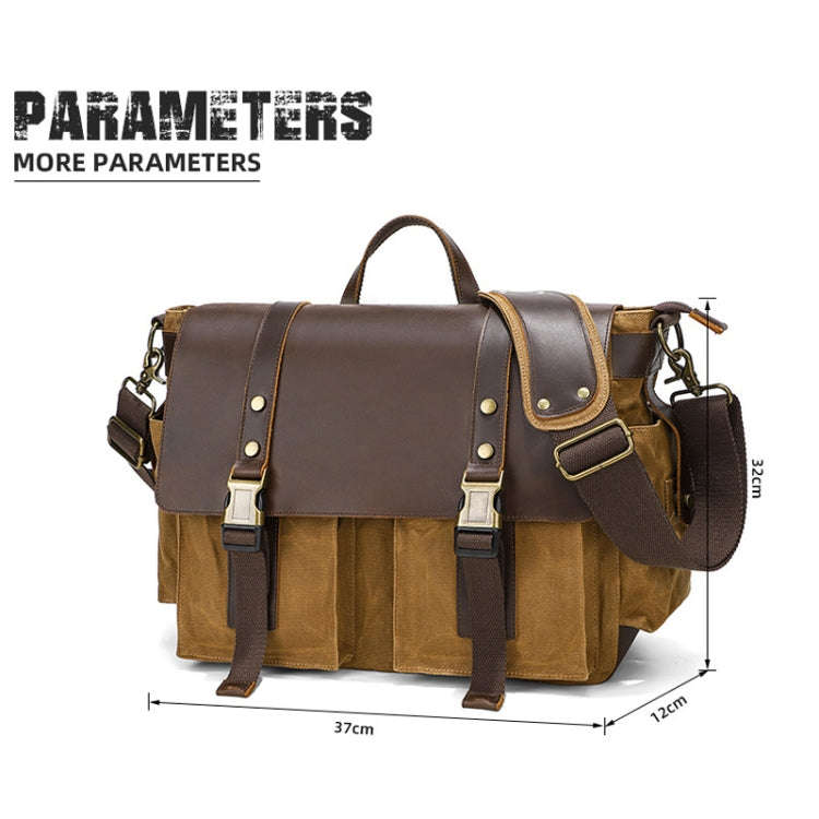 Outdoor Shoulder Crossbody Bag Leather Waxed Canvas Casual Bag(S11 Khaki)