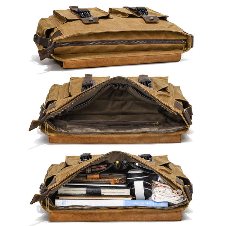 Outdoor Shoulder Crossbody Bag Leather Waxed Canvas Casual Bag(S11 Army Green)