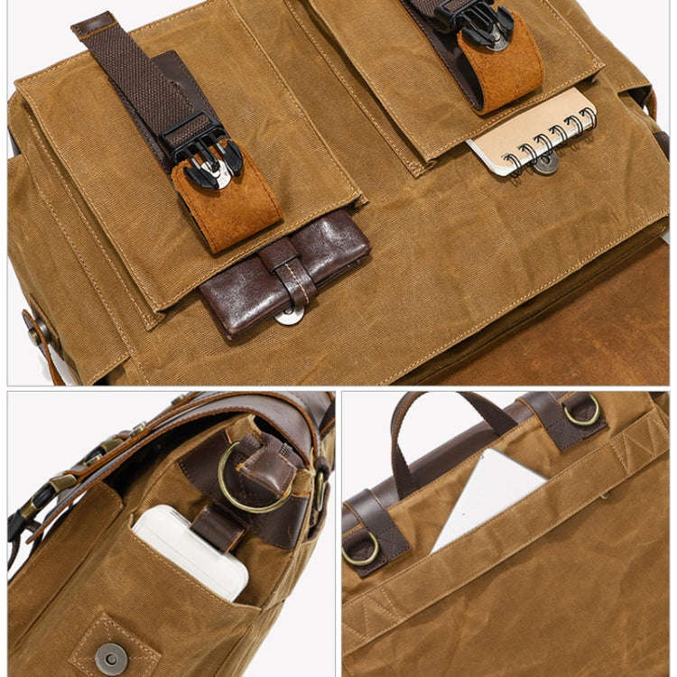 Outdoor Shoulder Crossbody Bag Leather Waxed Canvas Casual Bag(S11 Army Green)