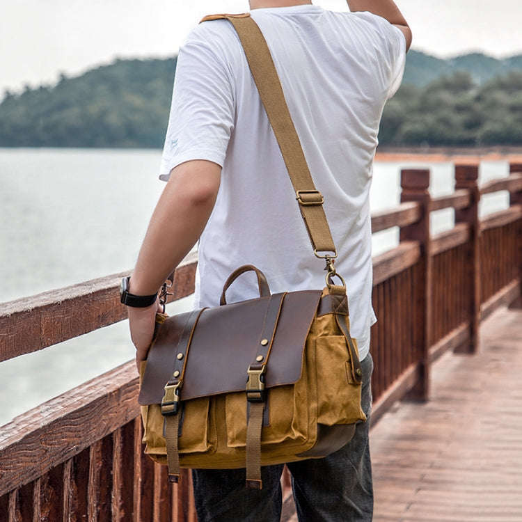 Outdoor Shoulder Crossbody Bag Leather Waxed Canvas Casual Bag(S11 Gray)