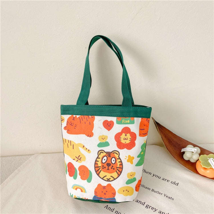 Children Cute Cartoon Canvas Bag Graffiti Bento Bag Parent-Child Handbag, Style: Model 2 (Green)