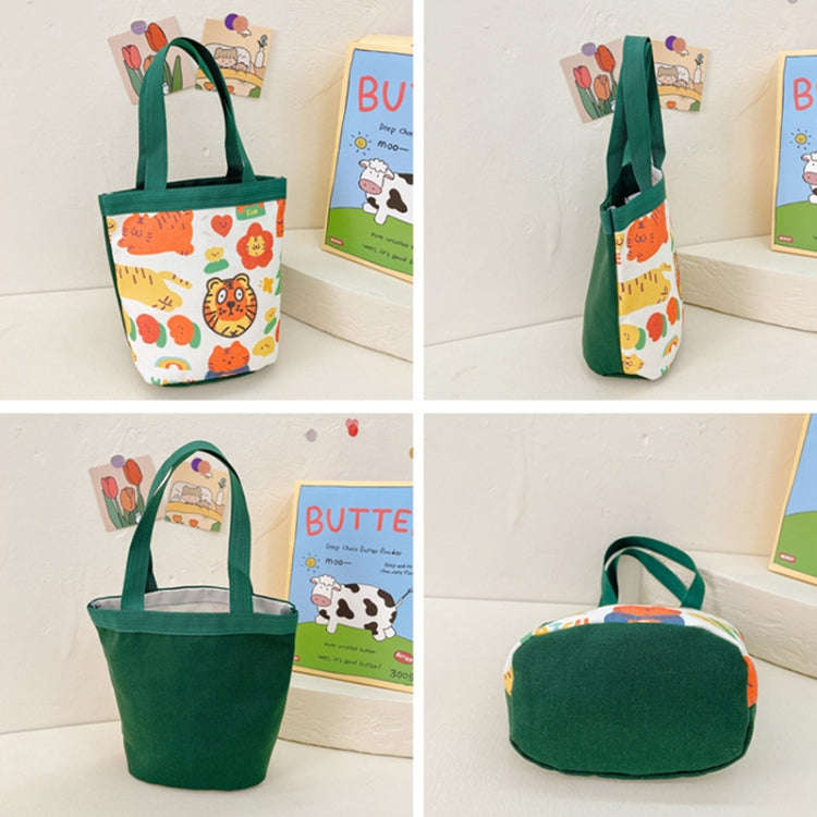 Children Cute Cartoon Canvas Bag Graffiti Bento Bag Parent-Child Handbag, Style: Model 2 (Green)