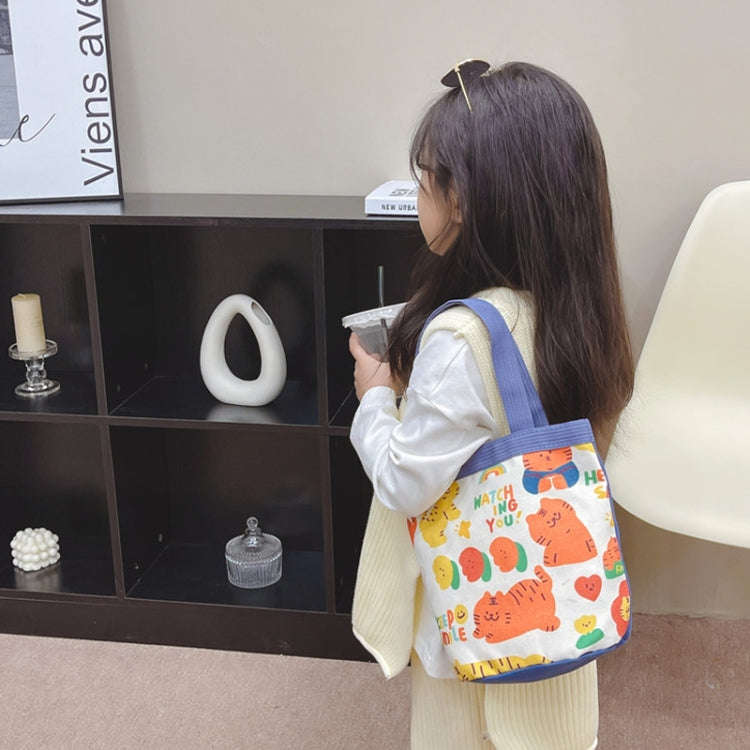 Children Cute Cartoon Canvas Bag Graffiti Bento Bag Parent-Child Handbag, Style: Model 2 (Green)