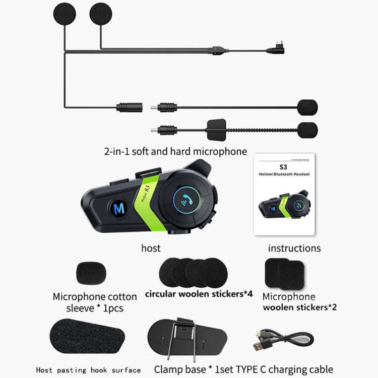 S3 Motorcycle Helmet Bluetooth Headset For Full and Half Helmets(Silver)