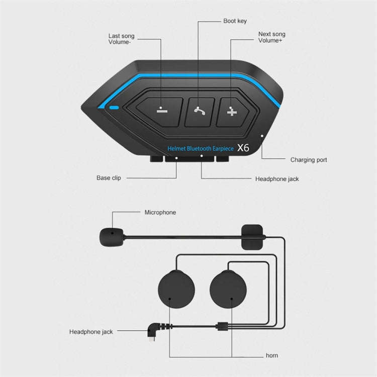 X6 Helmet Bluetooth Headset Wireless Waterproof Moto Handsfree Stereo Headphone(Hard Pipe Wheat)