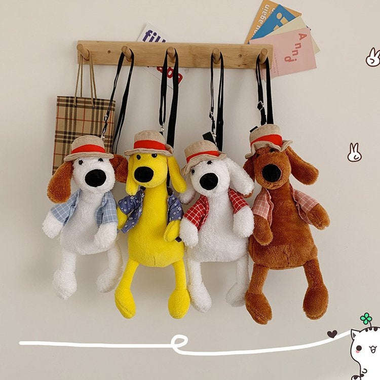 Cartoon Plush Doll Shoulder Bag Cute Puppy  Crossbody Bag, Style: Puppy White Blue