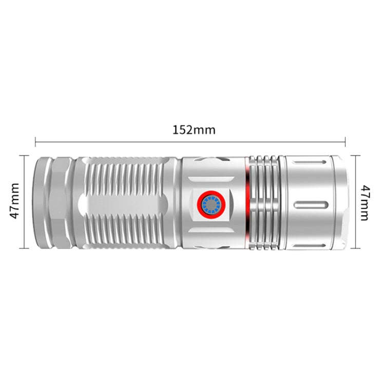 Outdoor White Laser Type-C Charging Telescopic Zoom Flashlight with Power Bank Function(Silver)