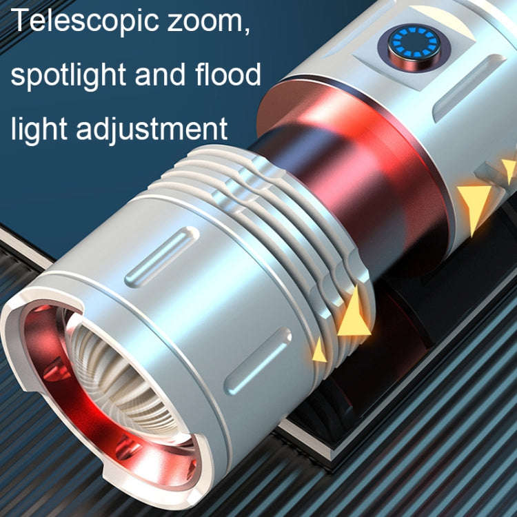 Outdoor White Laser Type-C Charging Telescopic Zoom Flashlight with Power Bank Function(Silver)
