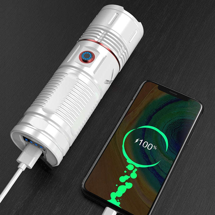Outdoor White Laser Type-C Charging Telescopic Zoom Flashlight with Power Bank Function(Silver)
