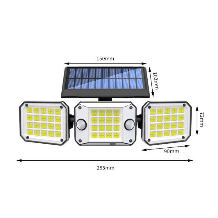Outdoor Triple Head 224LEDs Dual Sensor Solar Wall Light Rotating Body Sensor Light Garden Home L...