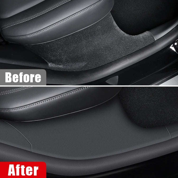 For Tesla Model Y Rear Door Built-In Sill Strip Rear Seats Anti-Kick Leather Protective Pad(Black)