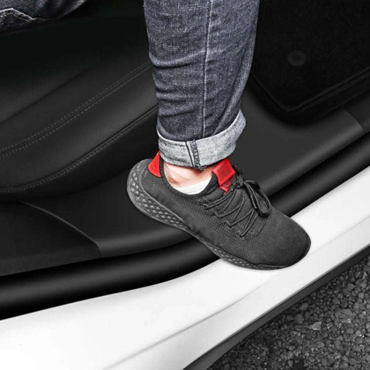 For Tesla Model Y Rear Door Built-In Sill Strip Rear Seats Anti-Kick Leather Protective Pad(Carbo...