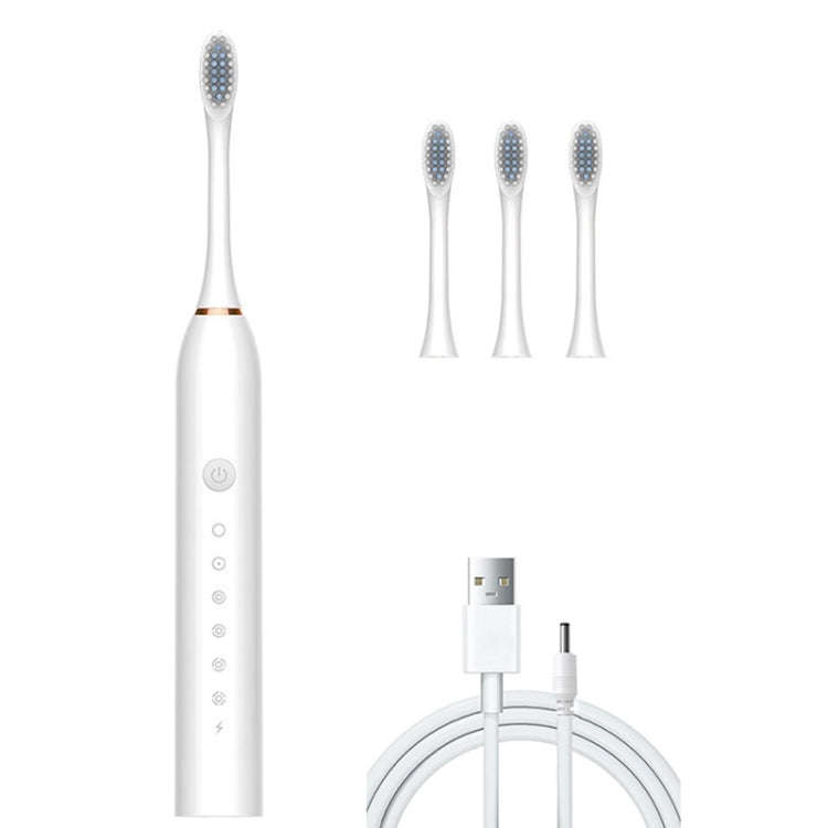 Rechargeable Ultrasonic Soft Bristle Electrical Toothbrushes Flosser 6 Gear With 4 Brushes(White)