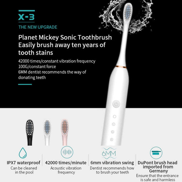 Rechargeable Ultrasonic Soft Bristle Electrical Toothbrushes Flosser 6 Gear With 4 Brushes(Pink)