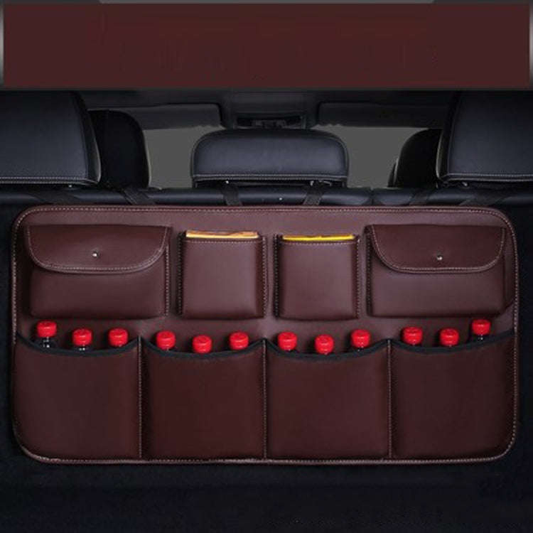 Car Trunk Leather Storage Bag Large Capacity Rear Seat Back Pouch, Style: Leather(Coffee)