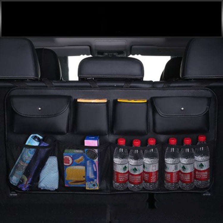 Car Trunk Leather Storage Bag Large Capacity Rear Seat Back Pouch, Style: Mesh Pocket(Black)